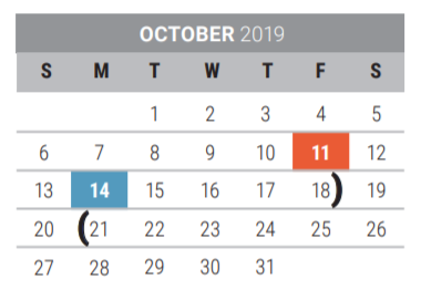 District School Academic Calendar for Taylor Elementary for October 2019
