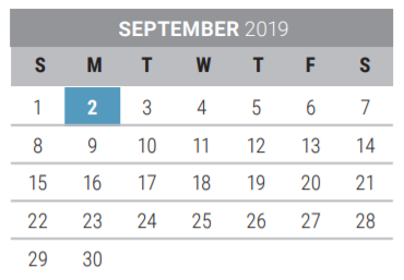 District School Academic Calendar for Acker Special Programs Center for September 2019