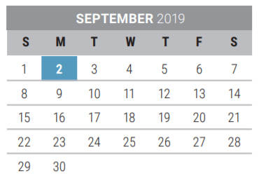 District School Academic Calendar for Taylor Elementary for September 2019