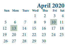District School Academic Calendar for North Shore Middle for April 2020