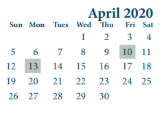 District School Academic Calendar for Cobb 6th Grade Campus for April 2020