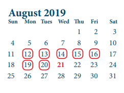 District School Academic Calendar for School For Accelerated Lrn for August 2019