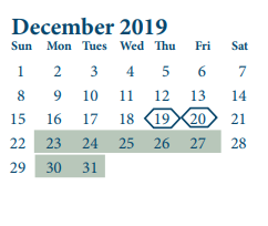 District School Academic Calendar for Purple Sage Elementary for December 2019