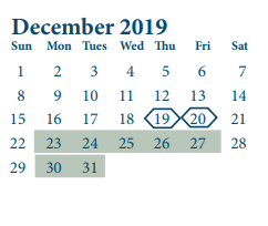 District School Academic Calendar for James B Havard Elementary for December 2019