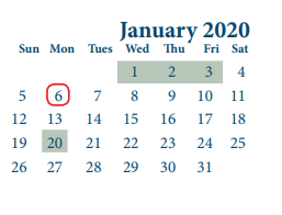 District School Academic Calendar for Cunningham Middle for January 2020