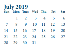 District School Academic Calendar for James B Havard Elementary for July 2019