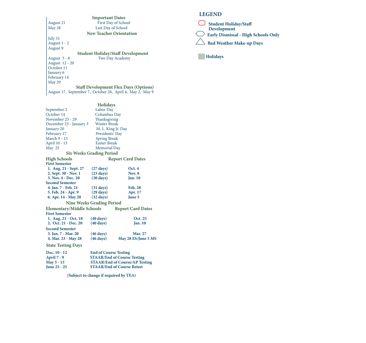 District School Academic Calendar Key for Woodland Acres Elementary