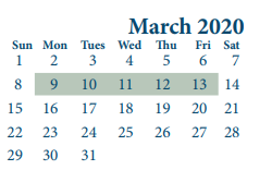 District School Academic Calendar for Cobb 6th Grade Campus for March 2020