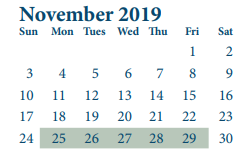 District School Academic Calendar for North Shore Middle for November 2019