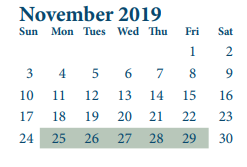 District School Academic Calendar for School For Accelerated Lrn for November 2019