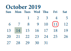 District School Academic Calendar for School For Accelerated Lrn for October 2019