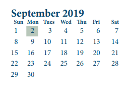 District School Academic Calendar for Green Valley Elementary for September 2019