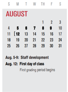 District School Academic Calendar for Weaver Elementary for August 2019