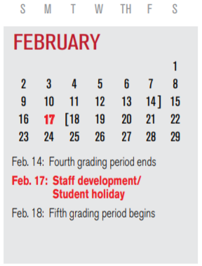 District School Academic Calendar for John W Armstrong Elementary for February 2020
