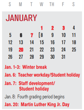 District School Academic Calendar for Steadham Elementary for January 2020