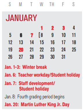 District School Academic Calendar for P I P for January 2020