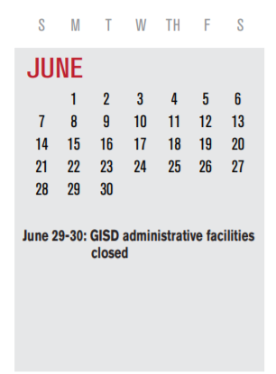 District School Academic Calendar for B G Hudson Middle for June 2020