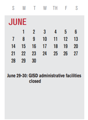 District School Academic Calendar for P I P for June 2020