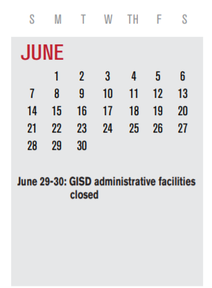 District School Academic Calendar for Back Elementary for June 2020