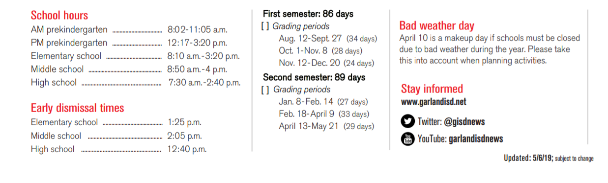 District School Academic Calendar Key for Naaman Forest High School