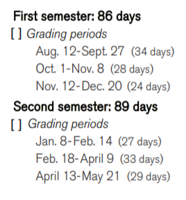 District School Academic Calendar Legend for P I P
