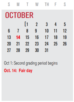 District School Academic Calendar for Back Elementary for October 2019