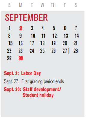 District School Academic Calendar for Gisd Alternative School for September 2019