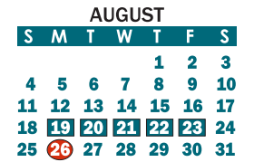 District School Academic Calendar for Pleasant Ridge Elementary for August 2019