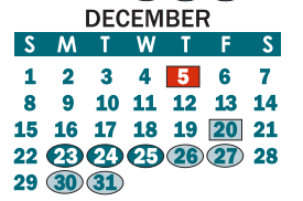 District School Academic Calendar for York Chester Middle for December 2019