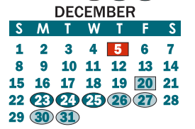 District School Academic Calendar for North Belmont Elementary for December 2019