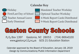 District School Academic Calendar Legend for East Gaston High