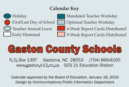 District School Academic Calendar Legend for North Gaston High