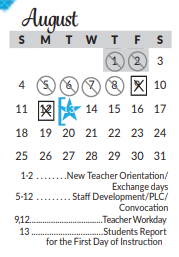 District School Academic Calendar for Excel Academy (murworth) for August 2019