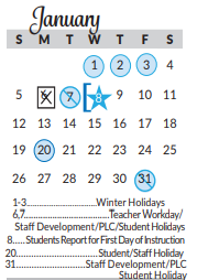 District School Academic Calendar for Excel Academy (murworth) for January 2020