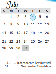 District School Academic Calendar for Excel Academy (murworth) for July 2019