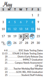 District School Academic Calendar for Excel Academy (murworth) for May 2020