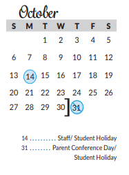 District School Academic Calendar for Excel Academy (murworth) for October 2019