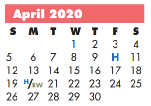 District School Academic Calendar for Kennedy Middle for April 2020