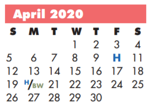 District School Academic Calendar for Eisenhower Elementary for April 2020