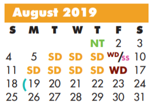 District School Academic Calendar for Sallye Moore Elementary School for August 2019
