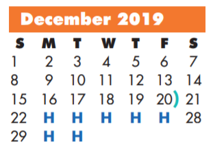 District School Academic Calendar for Kennedy Middle for December 2019