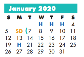 District School Academic Calendar for Kennedy Middle for January 2020