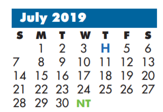 District School Academic Calendar for Eisenhower Elementary for July 2019