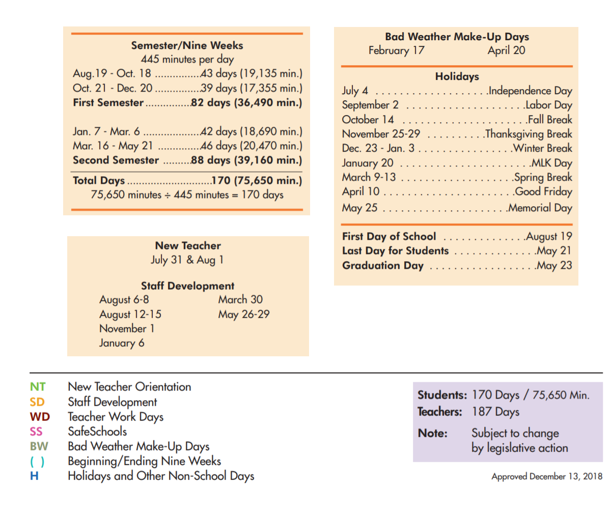 District School Academic Calendar Key for Lee Middle