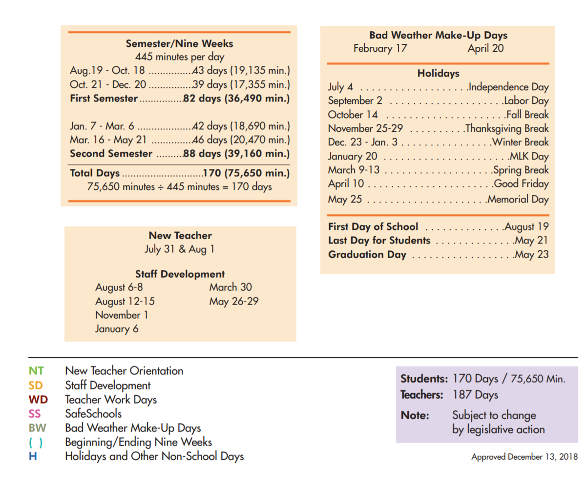 District School Academic Calendar Key for Milam Elementary