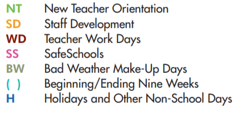 District School Academic Calendar Legend for Lamar Alternative Education Program