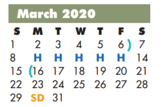 District School Academic Calendar for Travis Elementary for March 2020