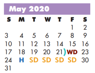 District School Academic Calendar for P A S S Learning Ctr for May 2020
