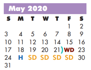 District School Academic Calendar for Jackson Middle for May 2020