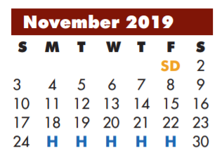 District School Academic Calendar for Milam Elementary for November 2019